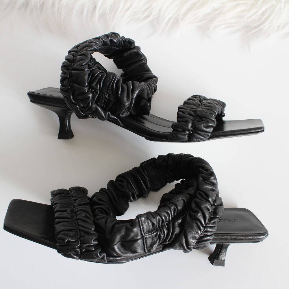 Khaite Lexington Black Ruched Leather Kitten-Heel Sandals (two different sizes) - Picture 11 of 16